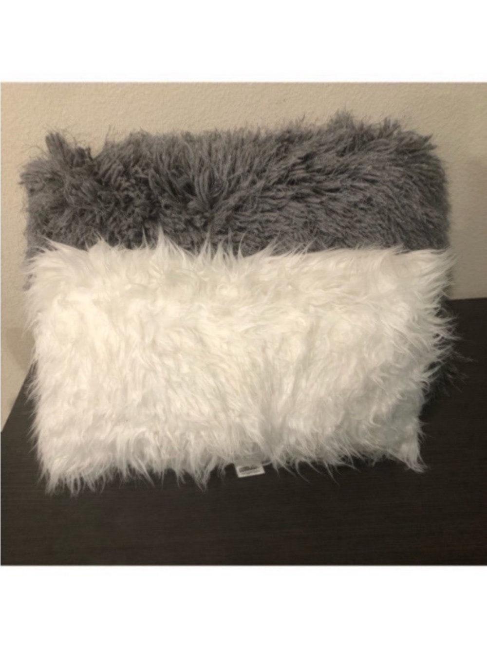 Faux Fur Gray and White Throw Pillow